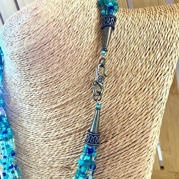 Caribbean Waters 925 Silver Murano Handmade Necklace One of a Kind - Picture 5 of 7